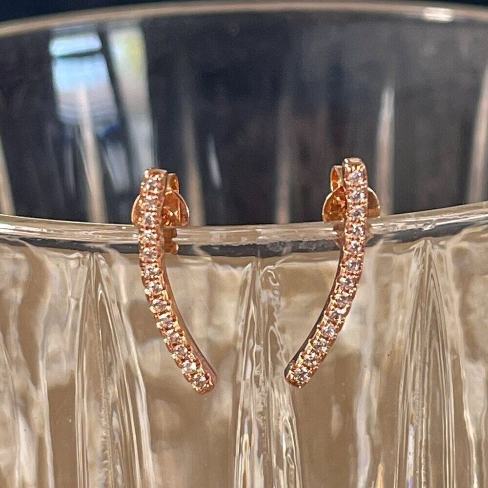 Sterling Silver Earrings Rose Gold Plated 925 Posts Cubic Zirconia Climber Studs